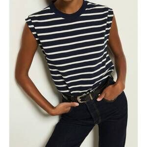 NEW NATION LTD marina muscle tee with shoulder detail in marina stripe
